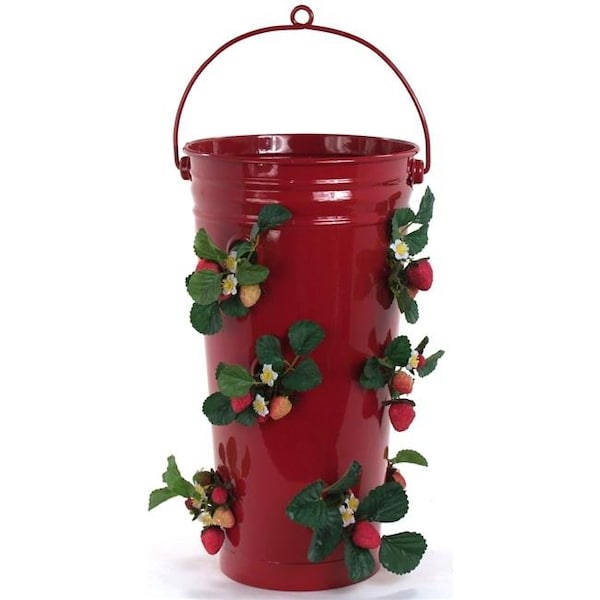 Houston International Trading Houston International Trading 8491E XR Enameled Galvanized Strawberry & Flower Planter; Red 8491E XR - main